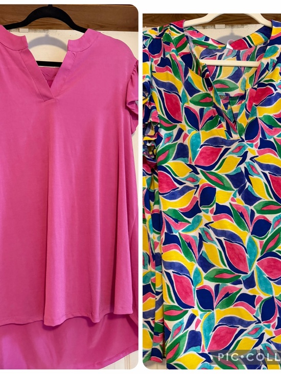 Dear Scarlett Tops - Women’s V-Neck Flutter Sleeve Top - Pink / Multicolor